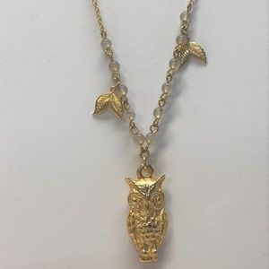 Anthropologie David Aubrey Gold Owl Necklace 16"